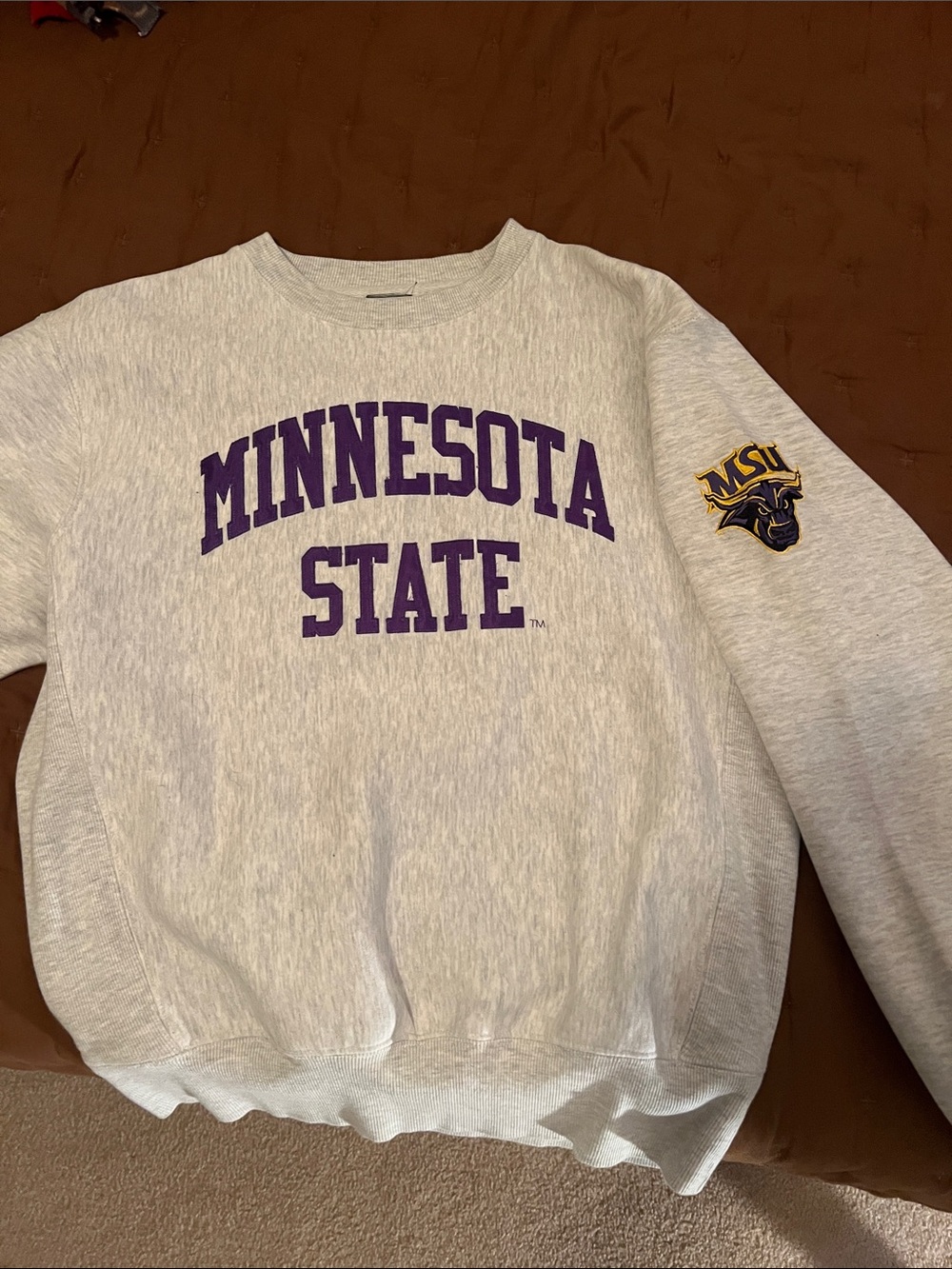 Minnesota State Crewneck Sweatshirt - Light Gray with Purple Logo